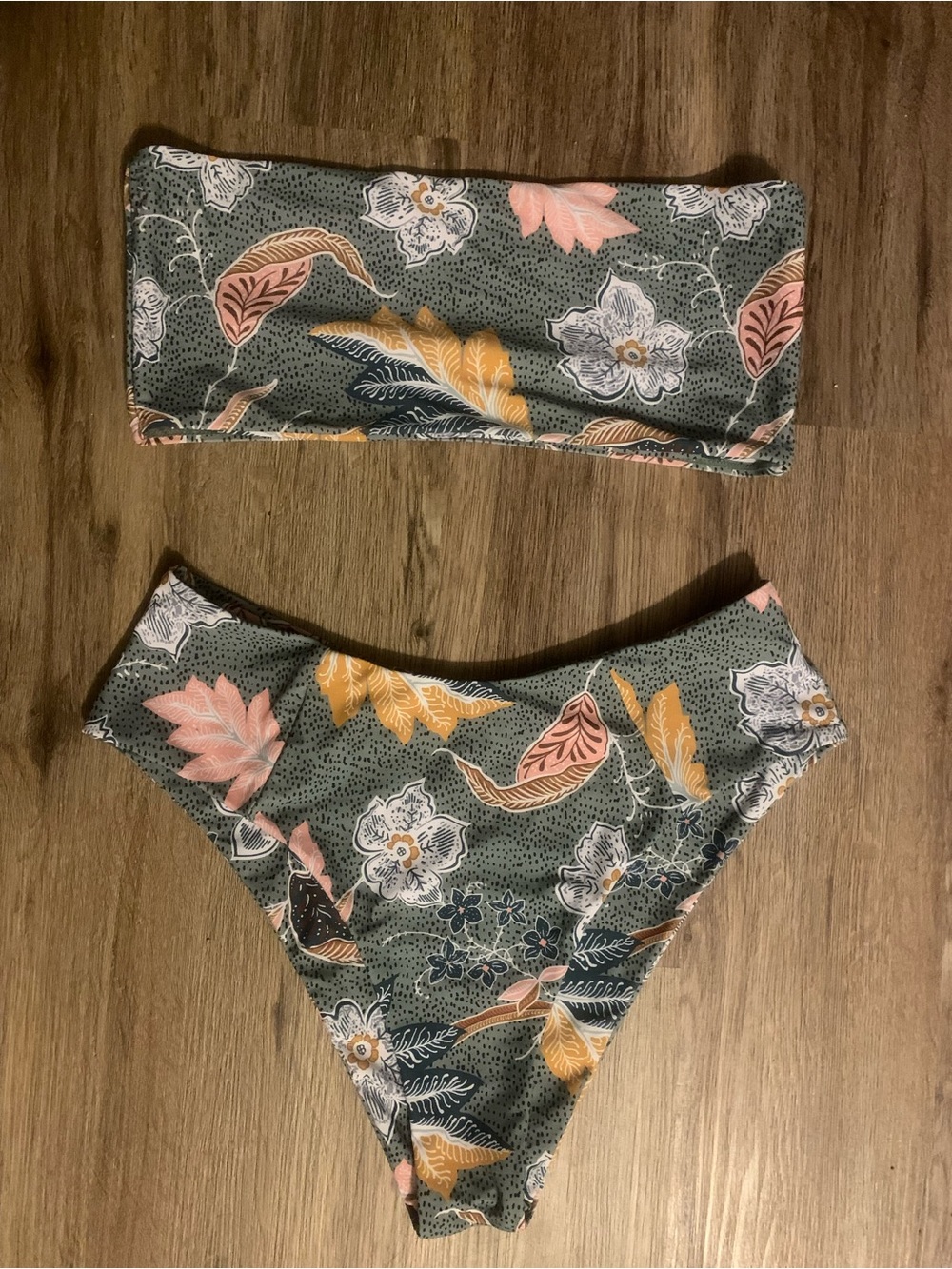 Floral High-Waist Bikini Set in Sage Green and Mustard